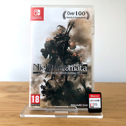 Front cover of Nier Automata: The End Of YoRHa Edition for Nintendo Switch, featuring game artwork, title, and front of cartridge.