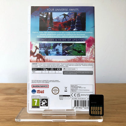 Back cover of No Man’s Sky for Nintendo Switch, showing game details, features, and back of cartridge.