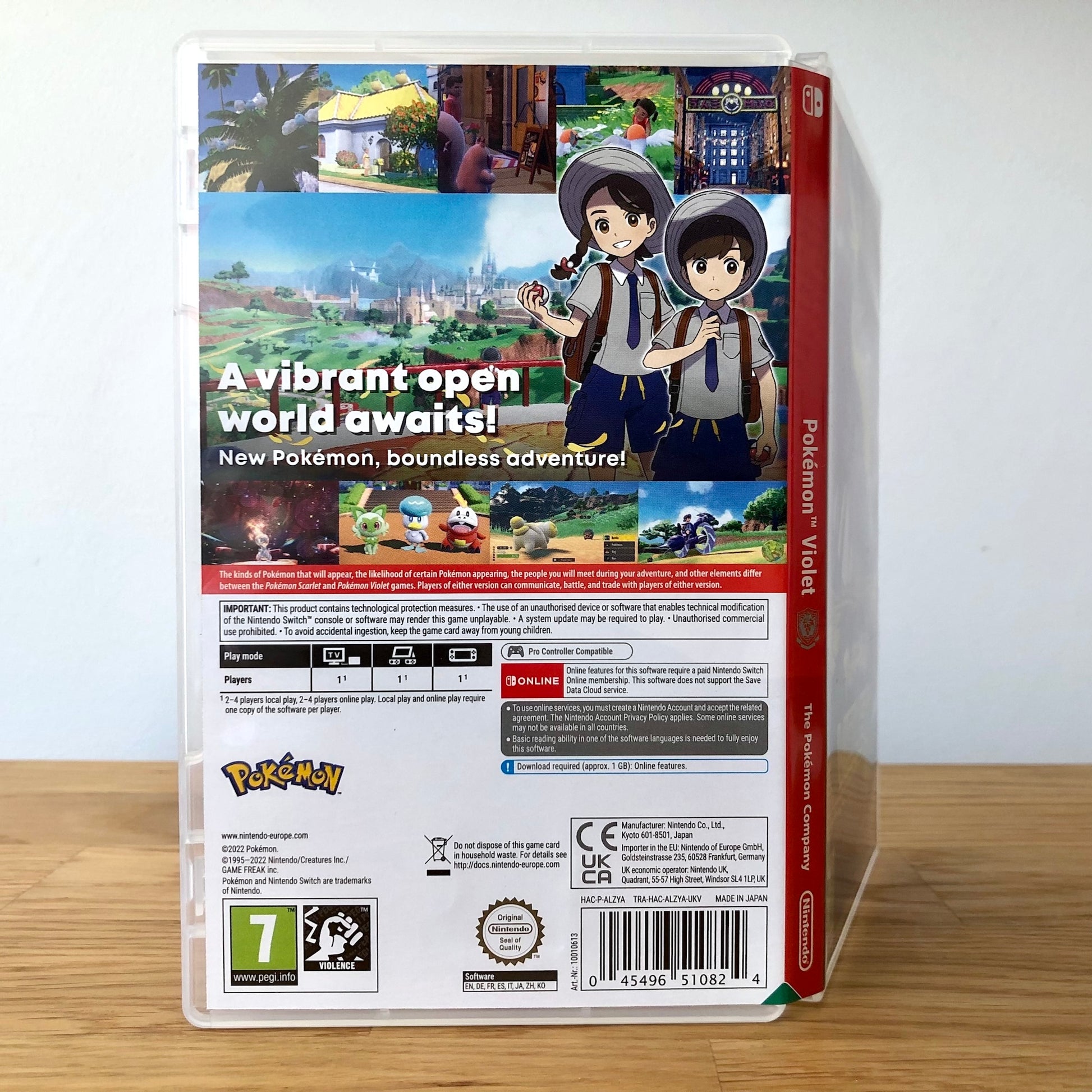 Angled back view of Pokémon Violet for Nintendo Switch, showing full back cover artwork.