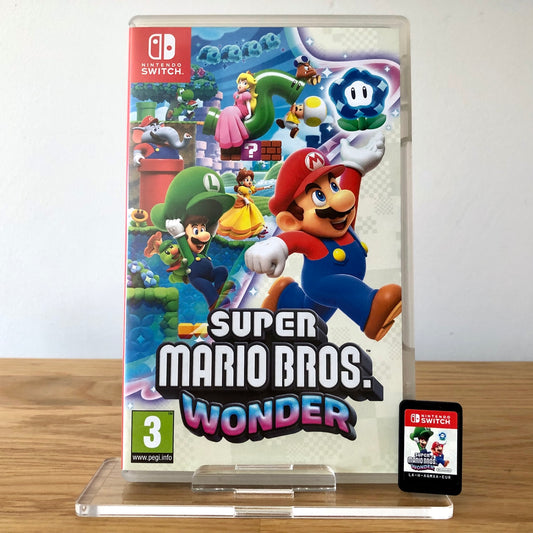 Front cover of Super Mario Bros. Wonder for Nintendo Switch, featuring game artwork, title, and front of cartridge.
