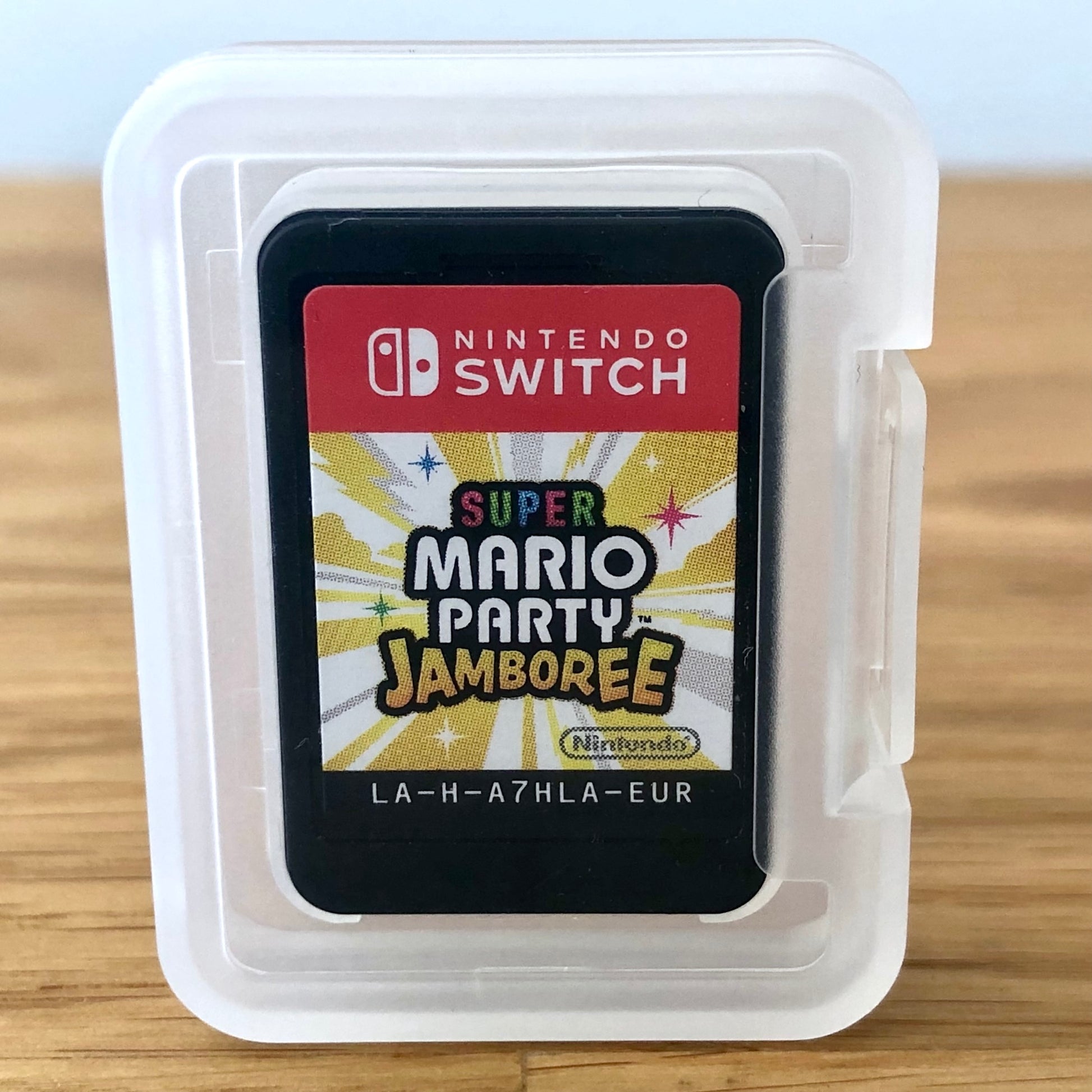 Front of Super Mario Party Jamboree cartridge for Nintendo Switch, label visible and artwork clearly shown.