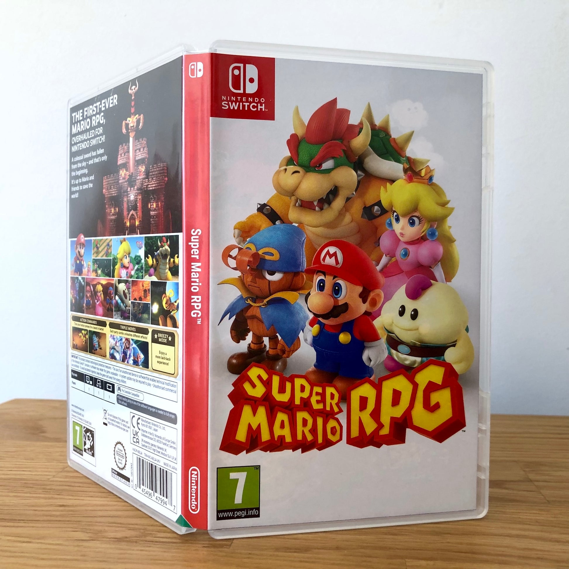 Angled front view of Super Mario RPG for Nintendo Switch, showing full front cover artwork.